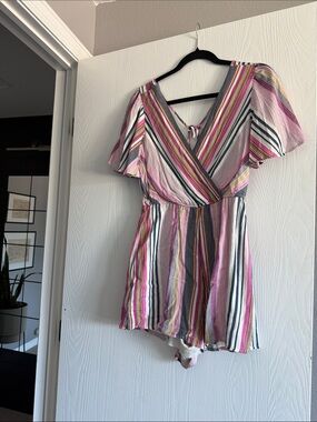 Trixxi Pink Multi-Striped Short Sleeve Romper